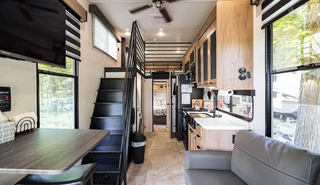 Tiny RV Escape with Stunning Lake Views, AC, WiFi in Nevis